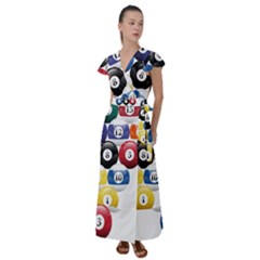 Racked Billiard Pool Balls Flutter Sleeve Maxi Dress by Ket1n9