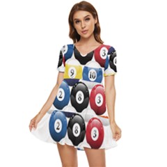 Racked Billiard Pool Balls Tiered Short Sleeve Babydoll Dress by Ket1n9