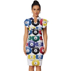 Racked Billiard Pool Balls Vintage Frill Sleeve V-neck Bodycon Dress by Ket1n9