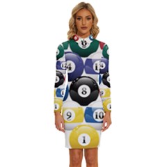 Racked Billiard Pool Balls Long Sleeve Shirt Collar Bodycon Dress by Ket1n9