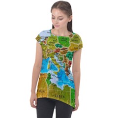 World Map Cap Sleeve High Low Top by Ket1n9