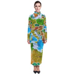 World Map Turtleneck Maxi Dress by Ket1n9