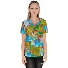 World Map Women s V-neck Scrub Top by Ket1n9