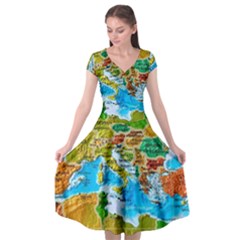 World Map Cap Sleeve Wrap Front Dress by Ket1n9