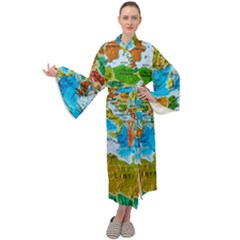 World Map Maxi Velvet Kimono