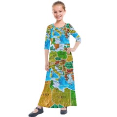 World Map Kids  Quarter Sleeve Maxi Dress by Ket1n9