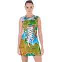 World Map Lace Up Front Bodycon Dress View1