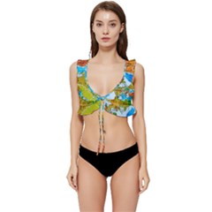 World Map Low Cut Ruffle Edge Bikini Top by Ket1n9