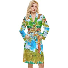 World Map Long Sleeve Velvet Robe by Ket1n9