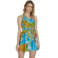 World Map Sleeveless High Waist Mini Dress by Ket1n9