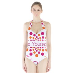 Be Yourself Pink Orange Dots Circular Halter Swimsuit by Ket1n9