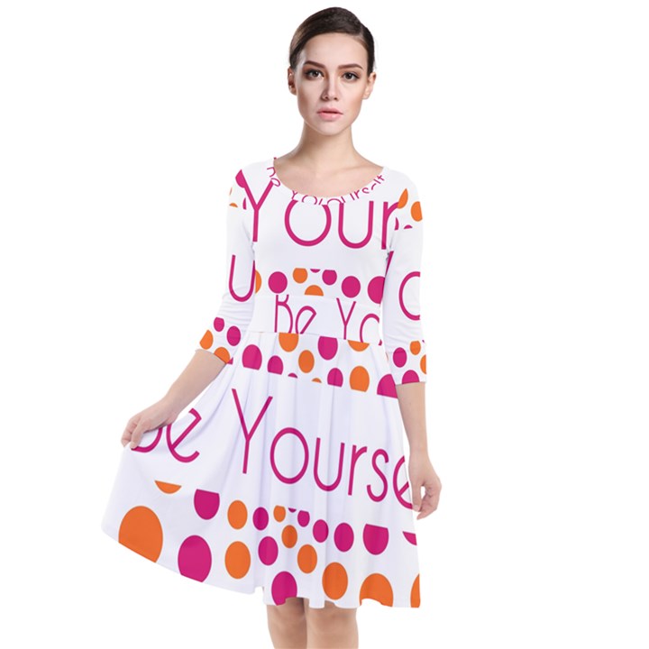 Be Yourself Pink Orange Dots Circular Quarter Sleeve Waist Band Dress