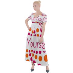 Be Yourself Pink Orange Dots Circular Button Up Short Sleeve Maxi Dress by Ket1n9