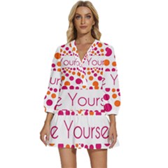 Be Yourself Pink Orange Dots Circular V-neck Placket Mini Dress by Ket1n9