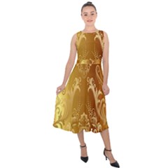 Golden Pattern Vintage Gradient Vector Midi Tie-back Chiffon Dress by Ket1n9