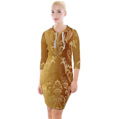 Golden Pattern Vintage Gradient Vector Quarter Sleeve Hood Bodycon Dress by Ket1n9