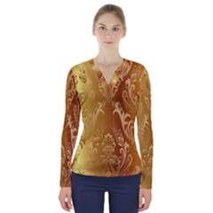 Golden Pattern Vintage Gradient Vector V-neck Long Sleeve Top by Ket1n9