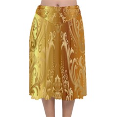 Golden Pattern Vintage Gradient Vector Velvet Flared Midi Skirt by Ket1n9