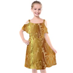 Golden Pattern Vintage Gradient Vector Kids  Cut Out Shoulders Chiffon Dress by Ket1n9