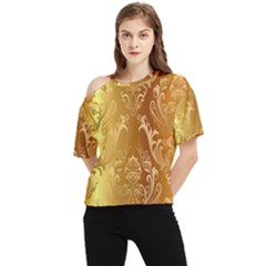 Golden Pattern Vintage Gradient Vector One Shoulder Cut Out T-shirt by Ket1n9