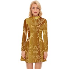 Golden Pattern Vintage Gradient Vector Long Sleeve Velour Longline Dress by Ket1n9