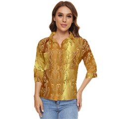 Golden Pattern Vintage Gradient Vector Women s Quarter Sleeve Pocket Shirt