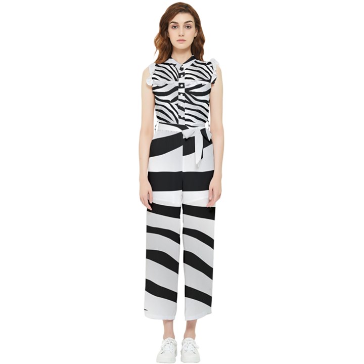 White Tiger Skin Women s Frill Top Chiffon Jumpsuit