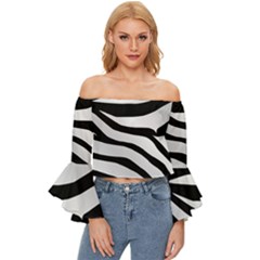 White Tiger Skin Off Shoulder Flutter Bell Sleeve Top by Ket1n9