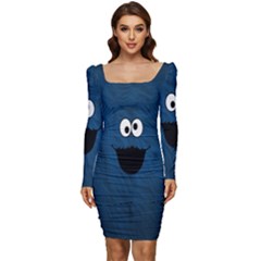 Funny Face Women Long Sleeve Ruched Stretch Jersey Dress