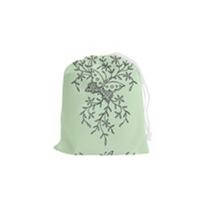 Illustration Of Butterflies And Flowers Ornament On Green Background Drawstring Pouch (small) by Ket1n9