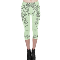 Illustration Of Butterflies And Flowers Ornament On Green Background Capri Leggings  by Ket1n9