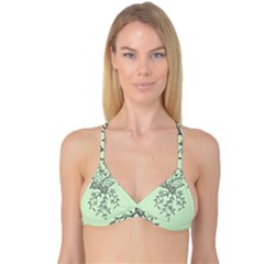 Illustration Of Butterflies And Flowers Ornament On Green Background Reversible Tri Bikini Top by Ket1n9