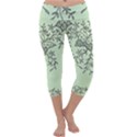 Illustration Of Butterflies And Flowers Ornament On Green Background Capri Yoga Leggings View1