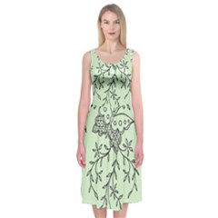 Illustration Of Butterflies And Flowers Ornament On Green Background Midi Sleeveless Dress by Ket1n9