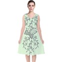 Illustration Of Butterflies And Flowers Ornament On Green Background V-Neck Midi Sleeveless Dress  View1