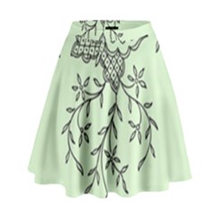 Illustration Of Butterflies And Flowers Ornament On Green Background High Waist Skirt by Ket1n9