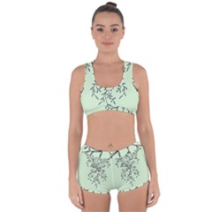 Illustration Of Butterflies And Flowers Ornament On Green Background Racerback Boyleg Bikini Set by Ket1n9