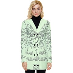 Illustration Of Butterflies And Flowers Ornament On Green Background Button Up Hooded Coat  by Ket1n9