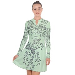 Illustration Of Butterflies And Flowers Ornament On Green Background Long Sleeve Panel Dress by Ket1n9