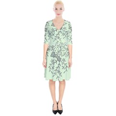 Illustration Of Butterflies And Flowers Ornament On Green Background Wrap Up Cocktail Dress by Ket1n9