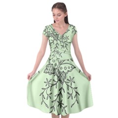 Illustration Of Butterflies And Flowers Ornament On Green Background Cap Sleeve Wrap Front Dress by Ket1n9