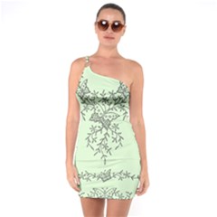 Illustration Of Butterflies And Flowers Ornament On Green Background One Shoulder Ring Trim Bodycon Dress by Ket1n9