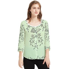 Illustration Of Butterflies And Flowers Ornament On Green Background Chiffon Quarter Sleeve Blouse by Ket1n9