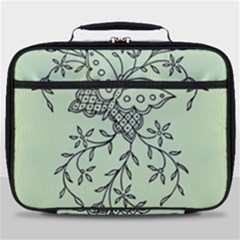 Illustration Of Butterflies And Flowers Ornament On Green Background Full Print Lunch Bag by Ket1n9