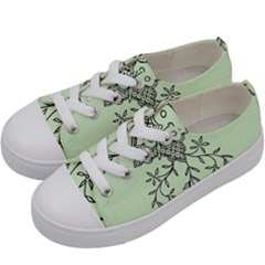 Illustration Of Butterflies And Flowers Ornament On Green Background Kids  Low Top Canvas Sneakers by Ket1n9