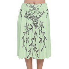 Illustration Of Butterflies And Flowers Ornament On Green Background Velvet Flared Midi Skirt by Ket1n9