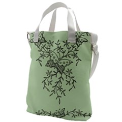 Illustration Of Butterflies And Flowers Ornament On Green Background Canvas Messenger Bag by Ket1n9