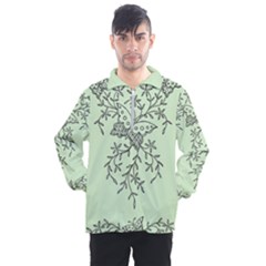 Illustration Of Butterflies And Flowers Ornament On Green Background Men s Half Zip Pullover by Ket1n9