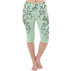 Illustration Of Butterflies And Flowers Ornament On Green Background Lightweight Velour Cropped Yoga Leggings by Ket1n9