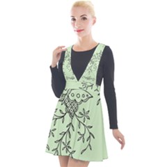 Illustration Of Butterflies And Flowers Ornament On Green Background Plunge Pinafore Velour Dress by Ket1n9